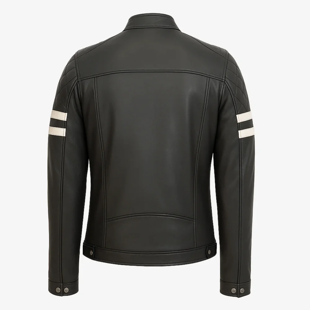 Men's leather biker jacket black Stripes