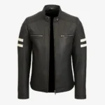 Men's leather biker jacket black Stripes