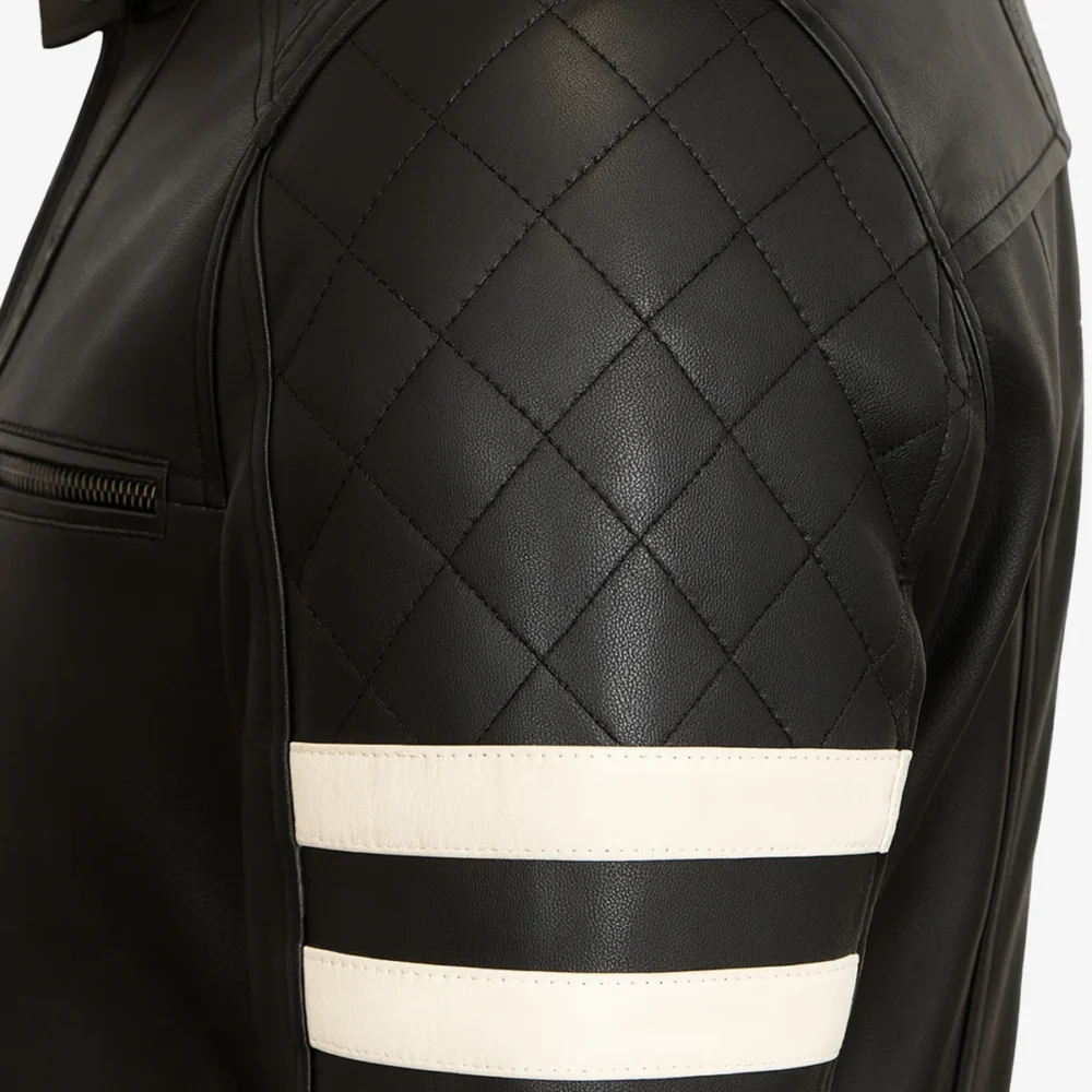 Men's leather biker jacket black Stripes