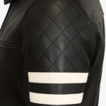 Men's leather biker jacket black Stripes