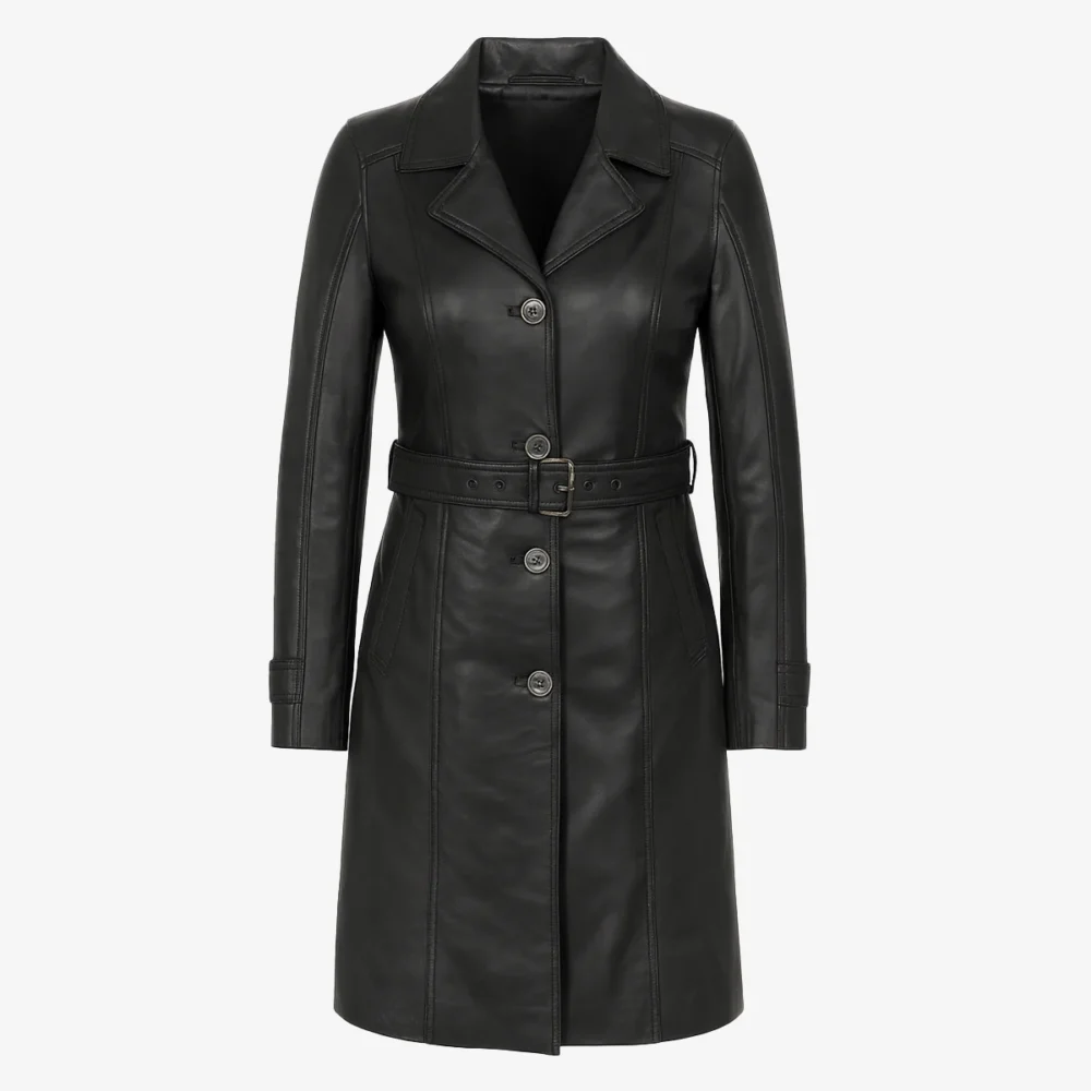 Ladies long leather black Trenchcoat