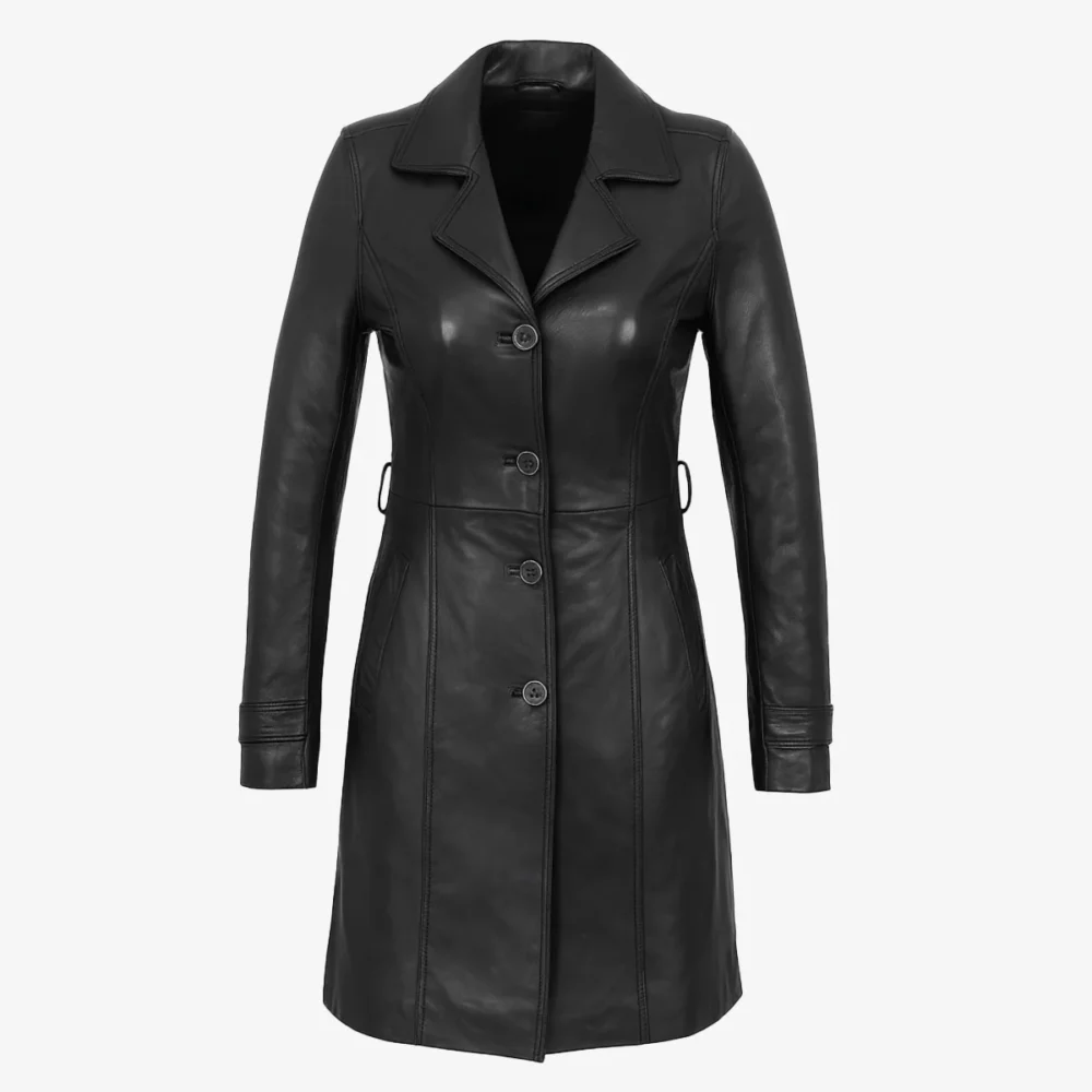 Ladies long leather black Trenchcoat
