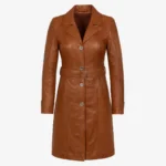 Ladies long leather brandy Trenchcoat