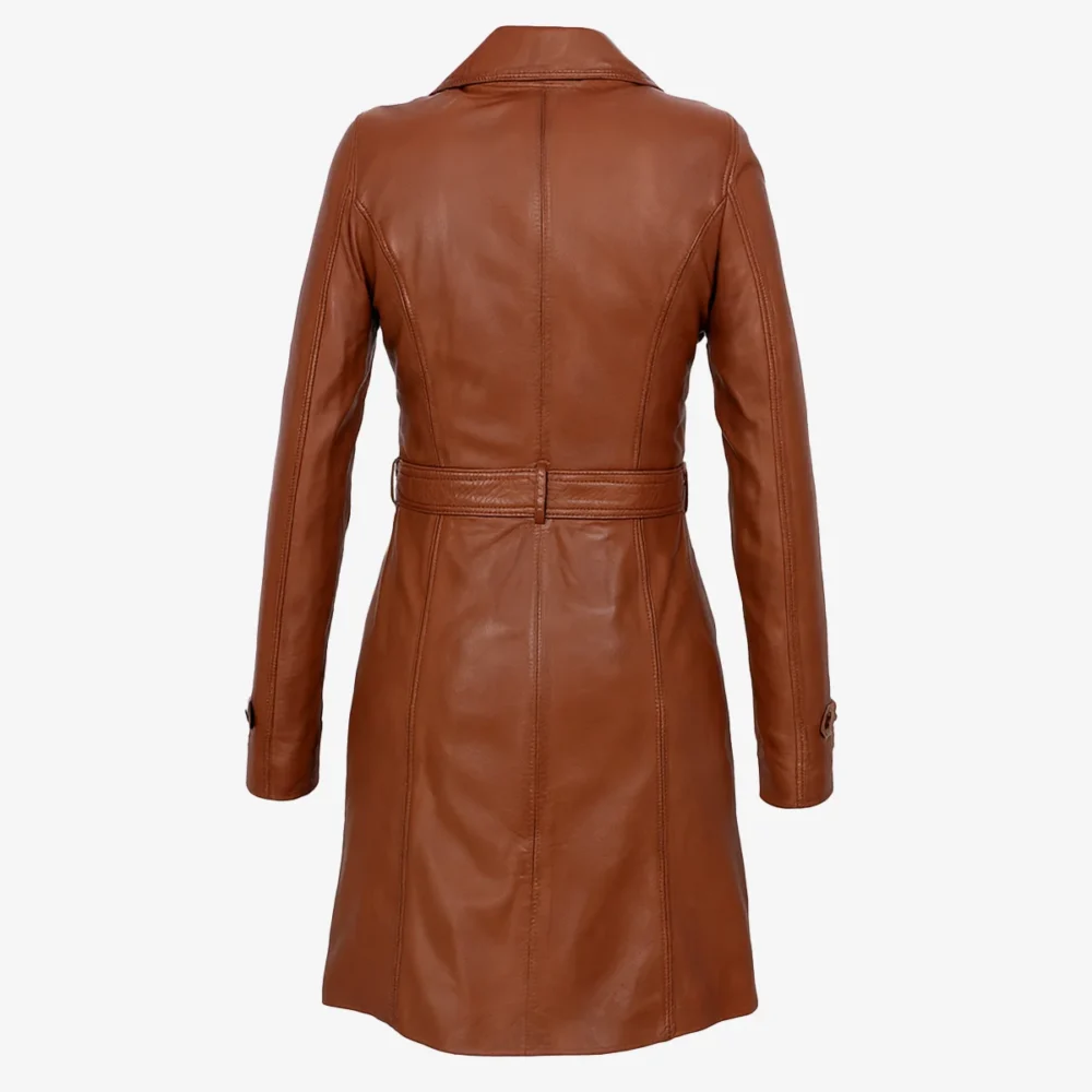Ladies long leather brandy Trenchcoat