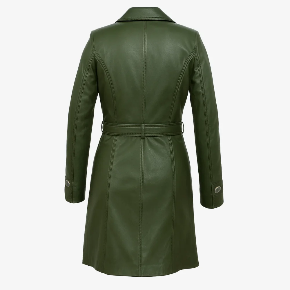 Ladies long leather green Trenchcoat