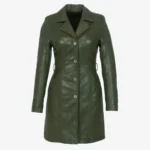 Ladies long leather green Trenchcoat