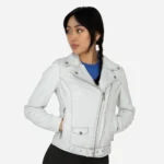 Ladies leather biker jacket perfecto white 9905