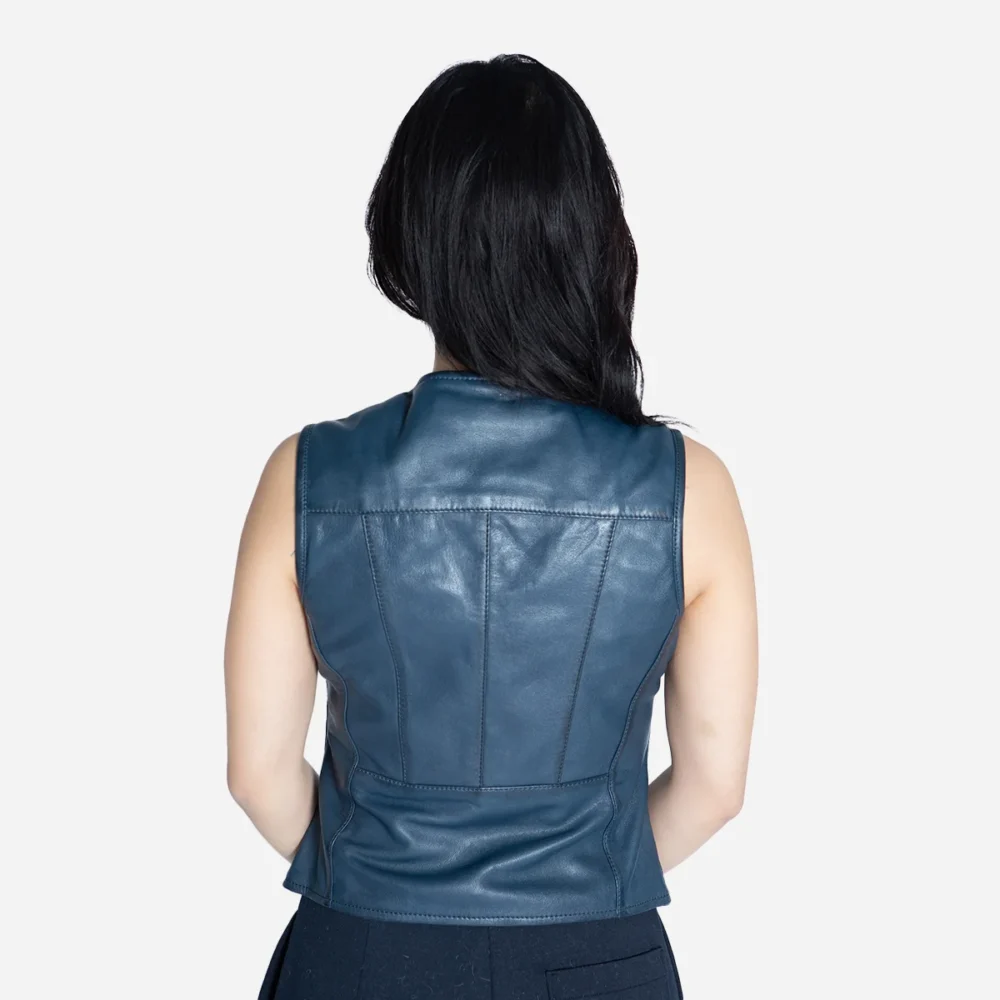 Women leather vest jeans blue waistcoat