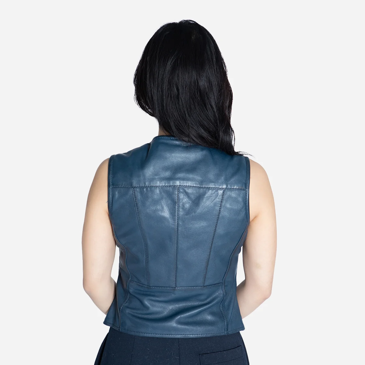 Women leather vest jeans blue waistcoat - Image 3