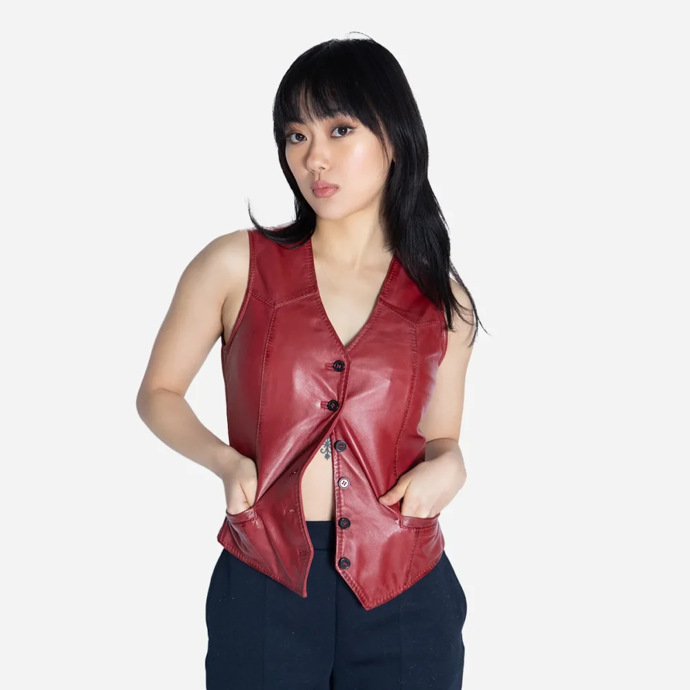 Women leather vest red waistcoat