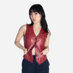 Women leather vest red waistcoat