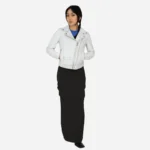 Ladies leather biker jacket perfecto white 9905