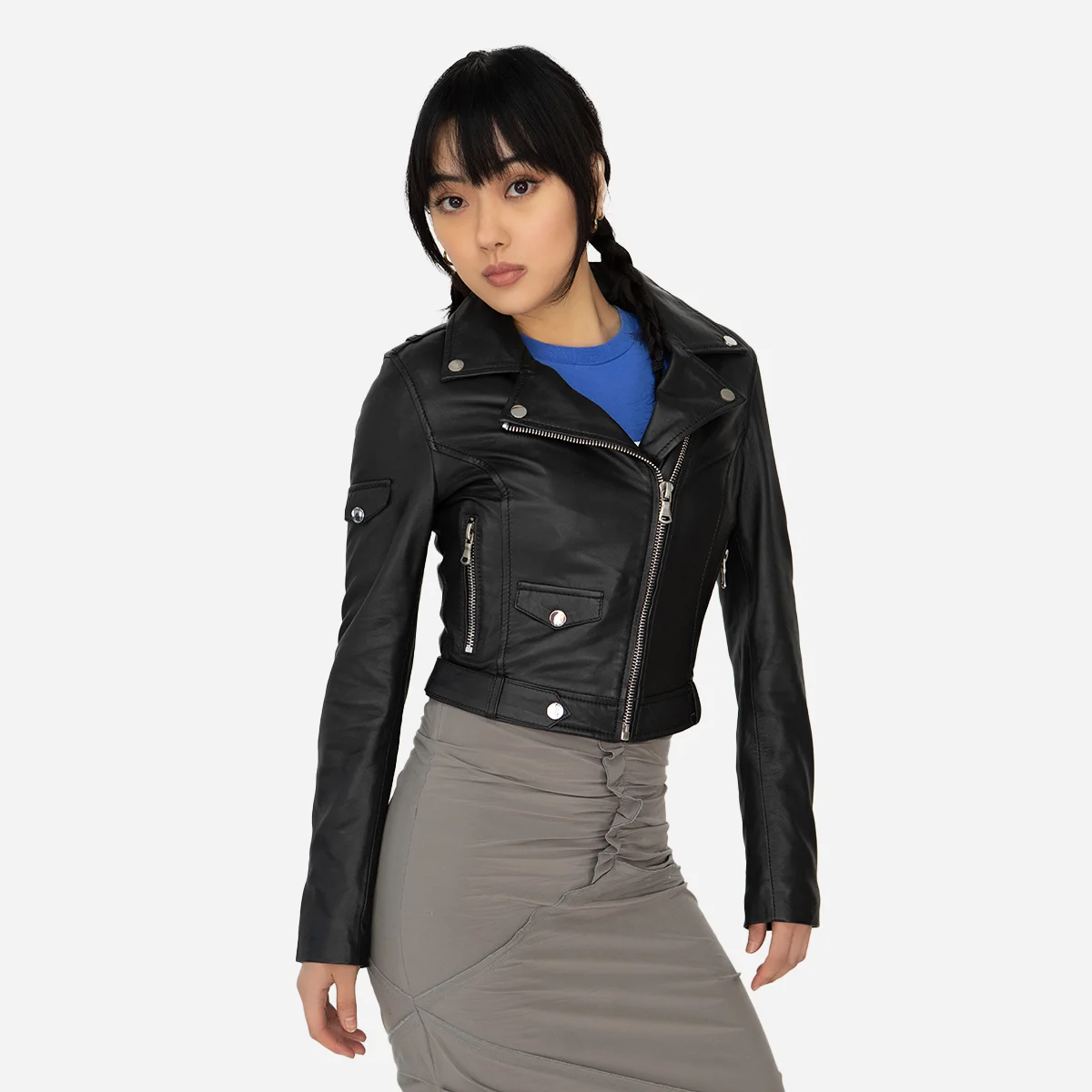 Ladies leather cropped biker jacket black Perfecto