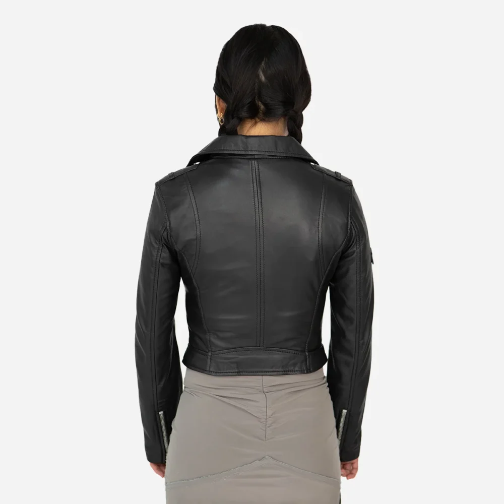 Ladies leather cropped biker jacket black Perfecto