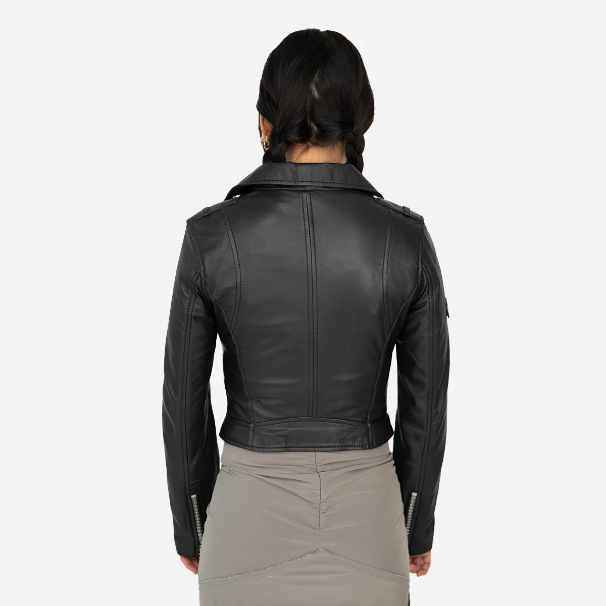 Ladies leather cropped biker jacket black Perfecto - Image 4