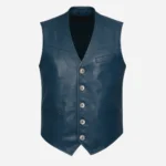 Mens leather waistcoat blue 9914