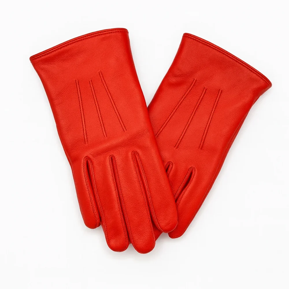 Women red lambskin gloves with trinta lining