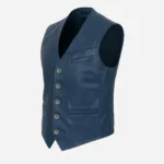 Mens leather waistcoat blue 9914