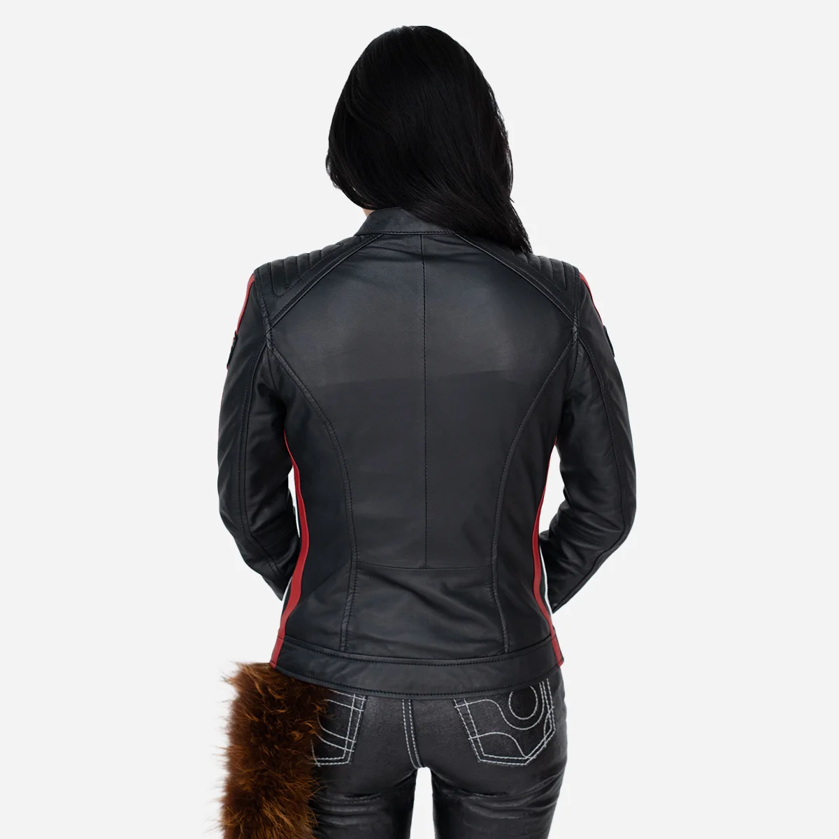 Ladies biker jacket stripes/patches black Lady T - Image 3