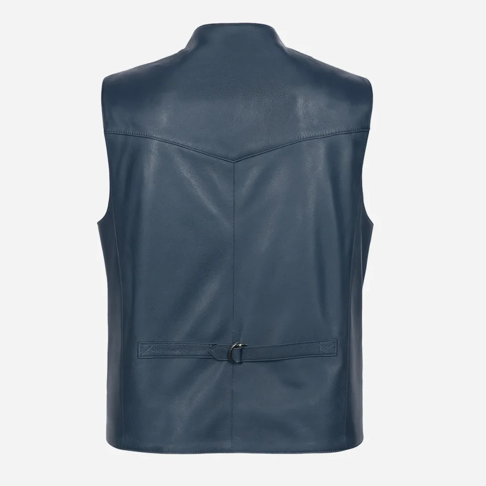 Mens leather waistcoat blue 9914