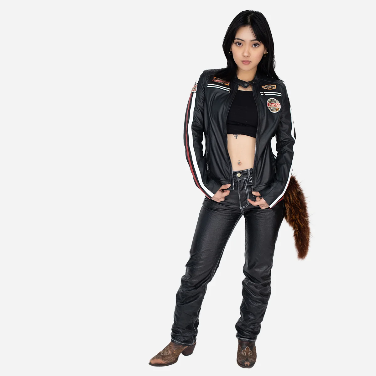 Ladies biker jacket stripes/patches black Lady T - Image 4