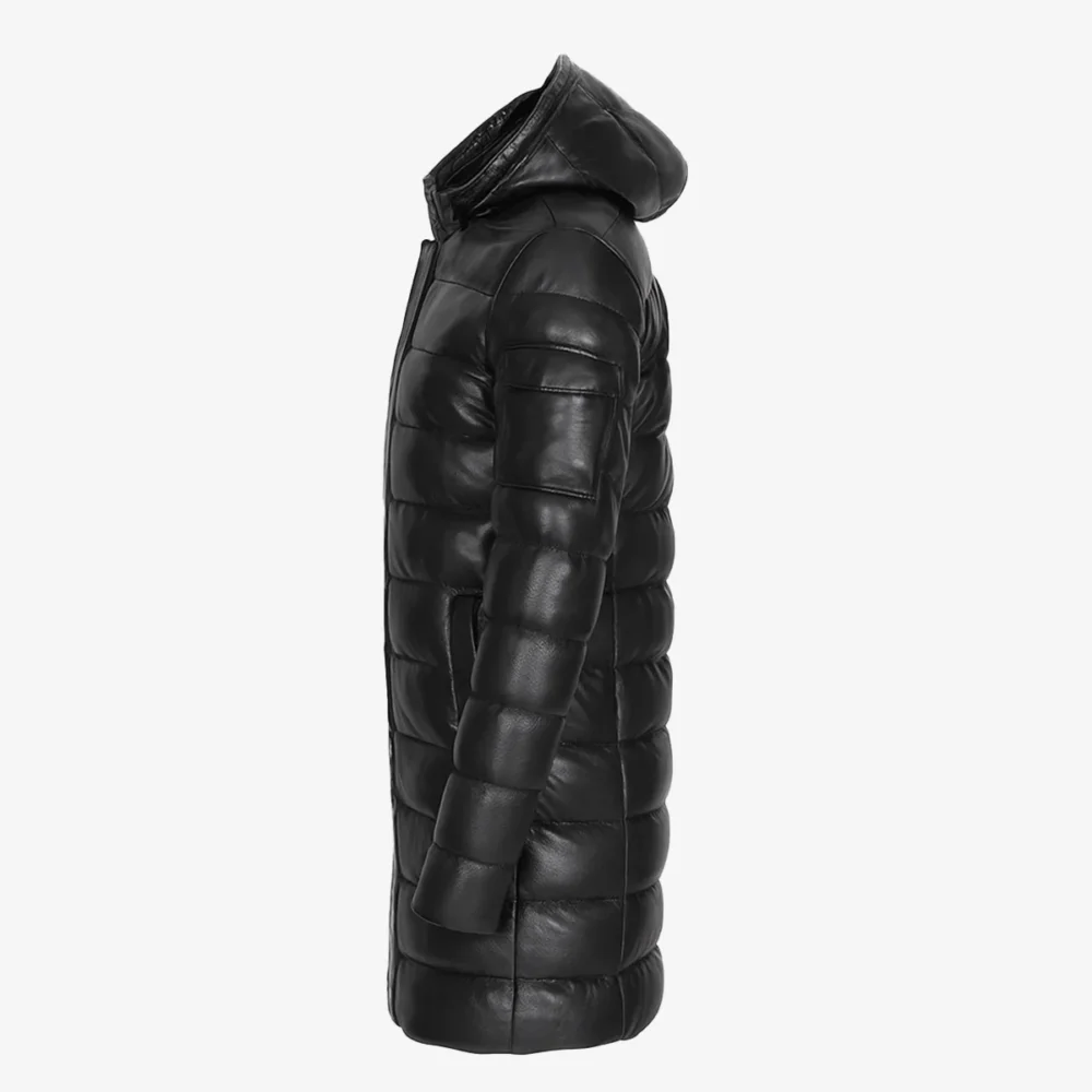Mens leather puffer jacket black Nick