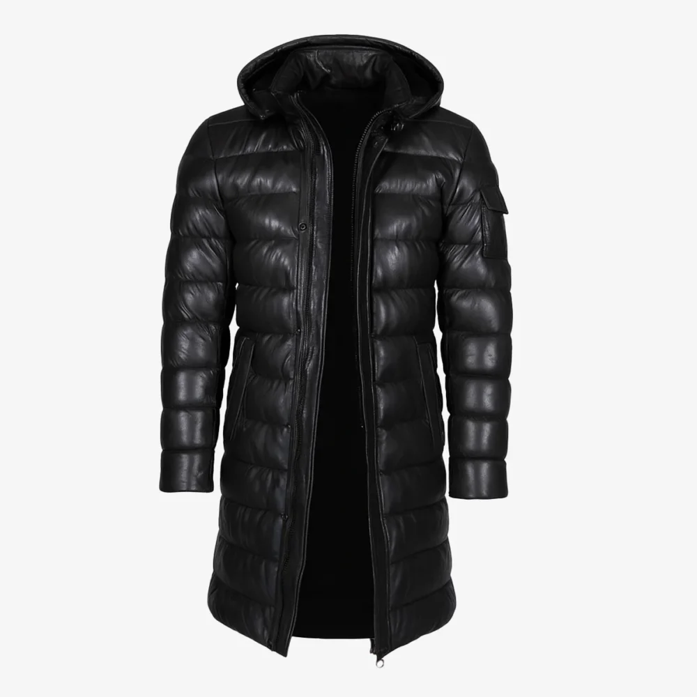 Mens leather puffer jacket black Nick