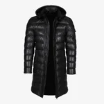 Mens leather puffer jacket black Nick
