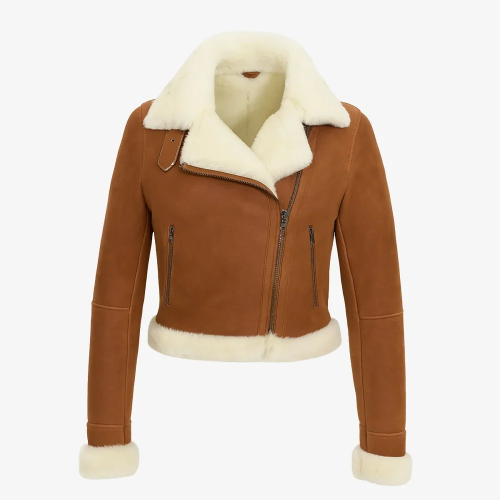 Lady shearling jacket cognac cropped Perfecto