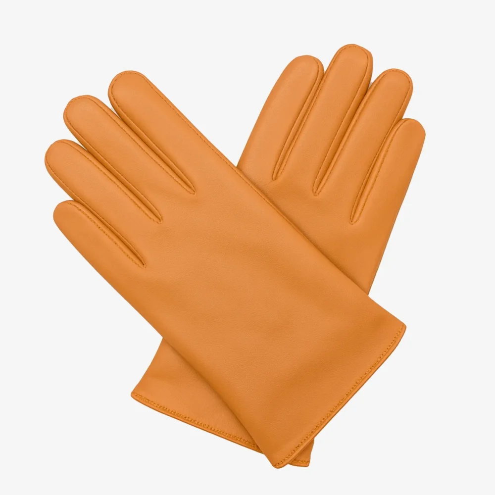 Women warm cognac lambskin gloves with trinta lining
