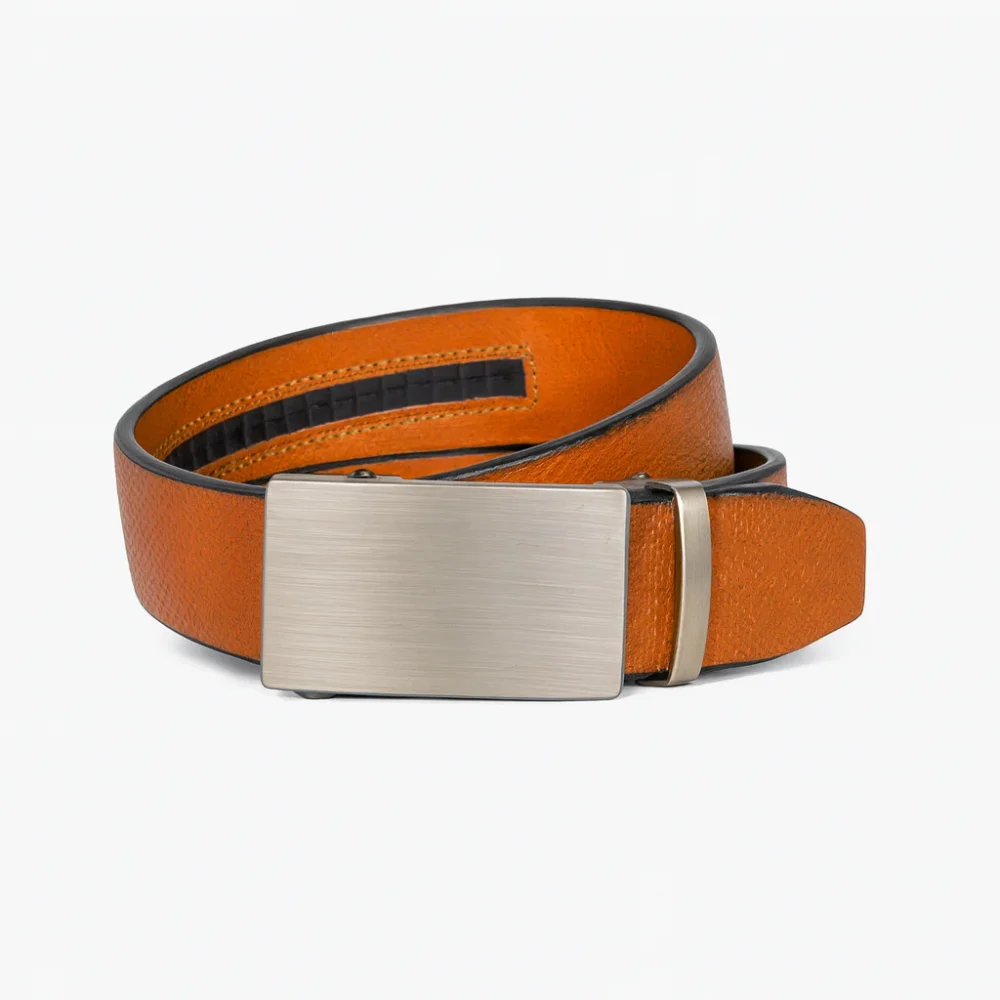 Men’s ratchet buffalo leather belt brandy (35MM)