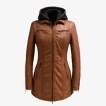 3/4 Slim-Fit Leather Coat with Removable Hoodie Carlo Sacchi