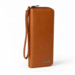 Womens leather clutch wallet with zip cognac