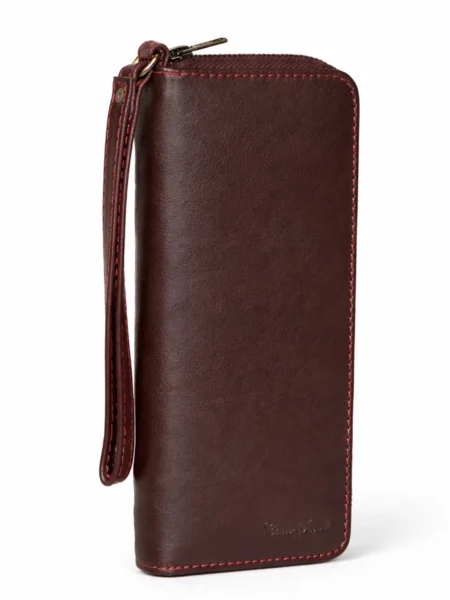 Womens leather clutch wallet with zip burgundy