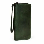 Womens leather clutch wallet with zip green