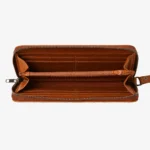 Womens leather clutch wallet with zip cognac