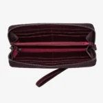 Womens leather clutch wallet with zip burgundy