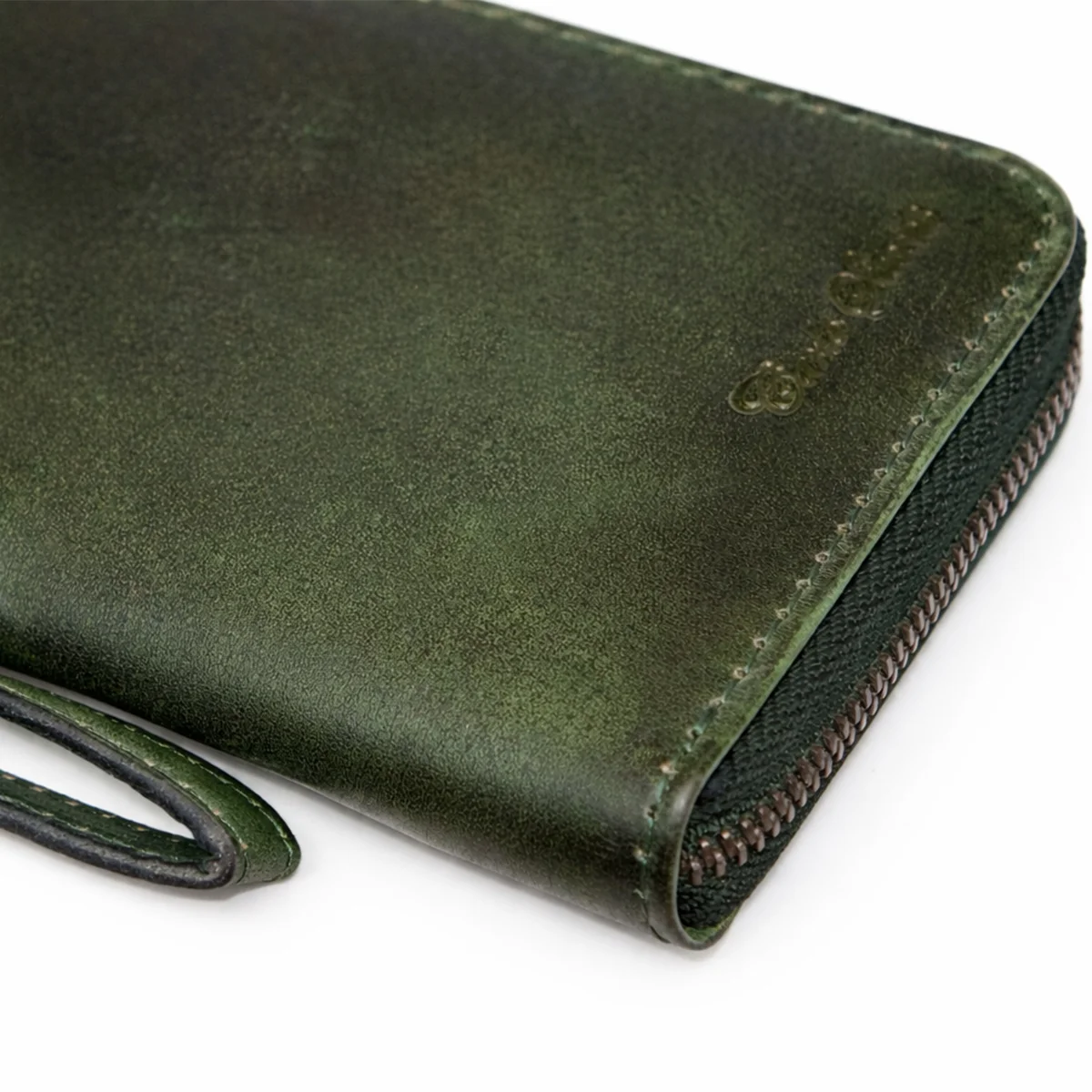 Womens leather clutch wallet with zip green - Image 6
