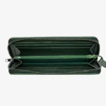 Womens leather clutch wallet with zip green