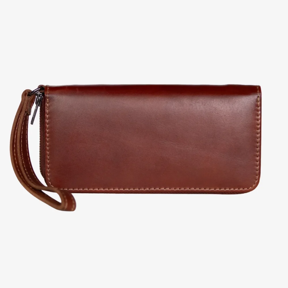 Womens leather clutch wallet with zip red