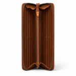 Womens leather clutch wallet with zip cognac