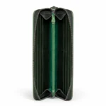 Womens leather clutch wallet with zip green