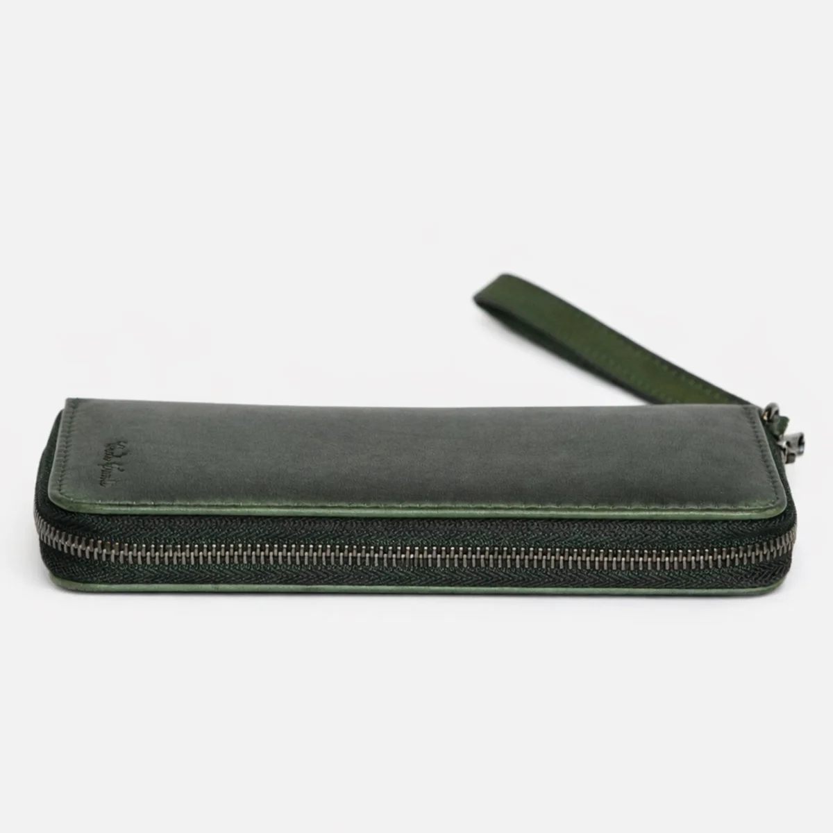 Womens leather clutch wallet with zip green - Image 4