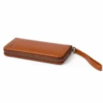 Womens leather clutch wallet with zip cognac