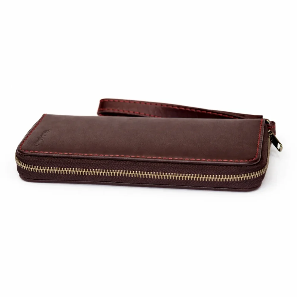 Womens leather clutch wallet with zip burgundy