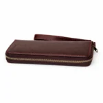 Womens leather clutch wallet with zip burgundy