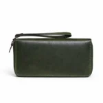 Womens leather clutch wallet with zip green