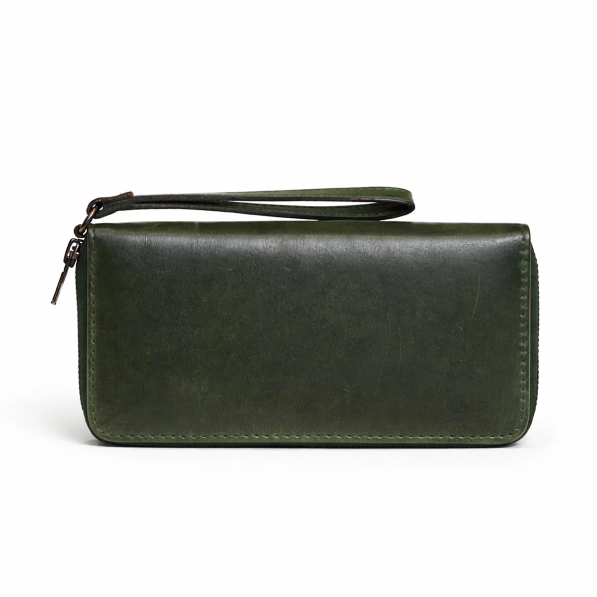 Womens leather clutch wallet with zip green - Image 5