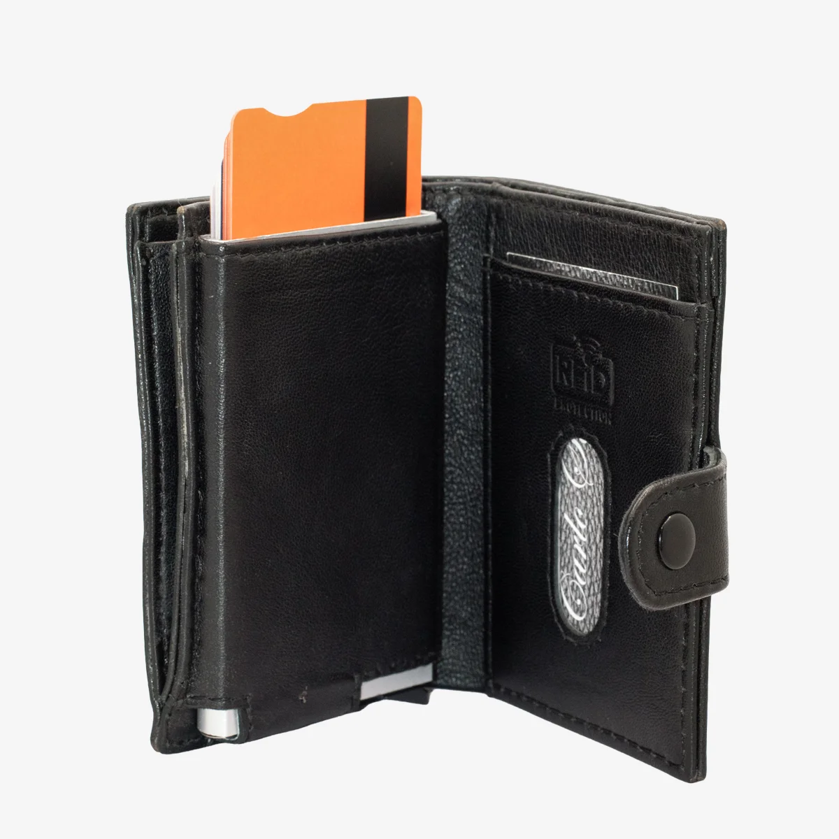 Carlo Sacchi black RFID leather metal cardholder wallet - Image 4