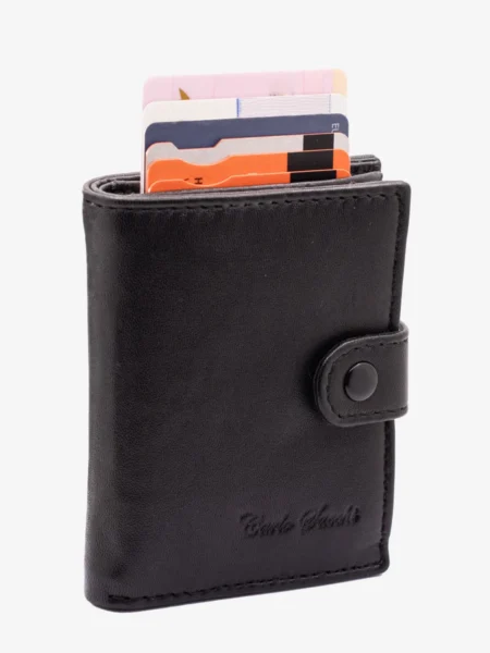 Carlo Sacchi black RFID leather metal cardholder wallet